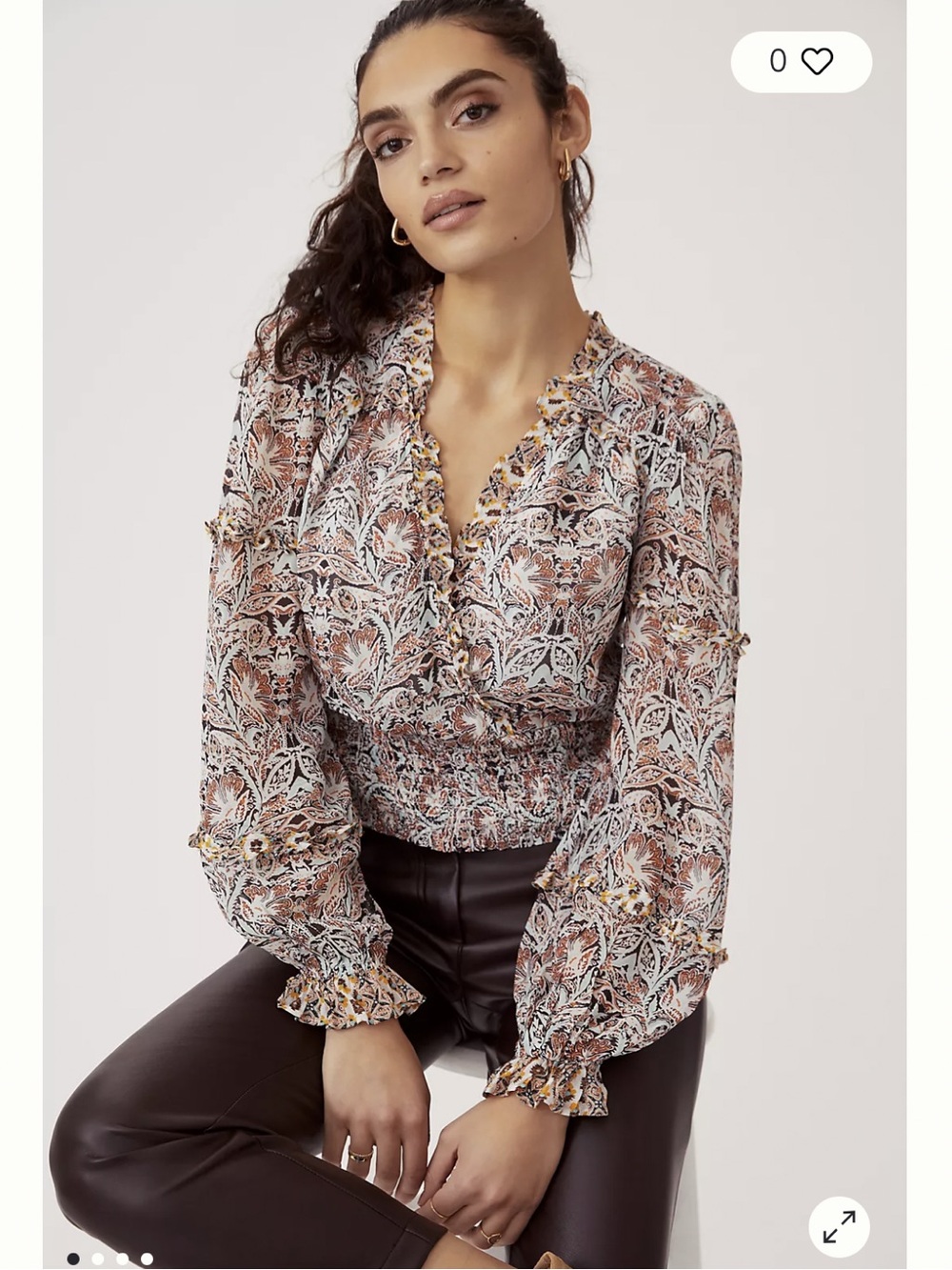Anthropologie Multi-Color Floral Ruffle V-Neck Blouse